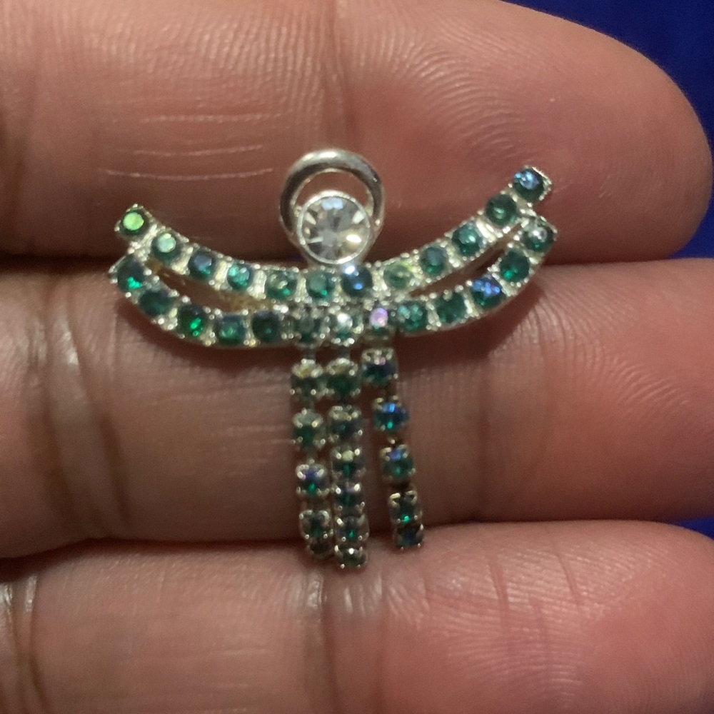 Vintage Avon Silver and Green Lapel pin Brooch